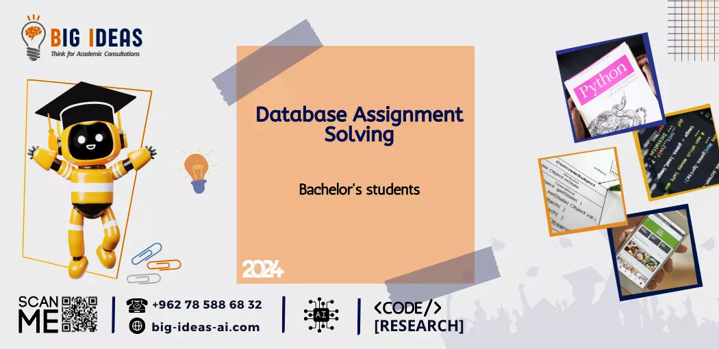 Database Design Assignments, Entity-Relationship Diagram (ERD), Normalization, Database schema design, Relationship mapping, SQL Assignments, Query writing, Data manipulation (INSERT, UPDATE, DELETE), Data retrieval (SELECT), Joins and subqueries, Indexing, Relational Database Management System (RDBMS) Assignments, MySQL, PostgreSQL, Oracle, SQL Server, Database installation and configuration, Database administration tasks, NoSQL Database Assignments, MongoDB, Cassandra, Redis, Document, key-value, or column-family stores, NoSQL data modeling, Database Normalization Assignments, First, second, and third normal form (1NF, 2NF, 3NF), Boyce-Codd Normal Form (BCNF), Denormalization